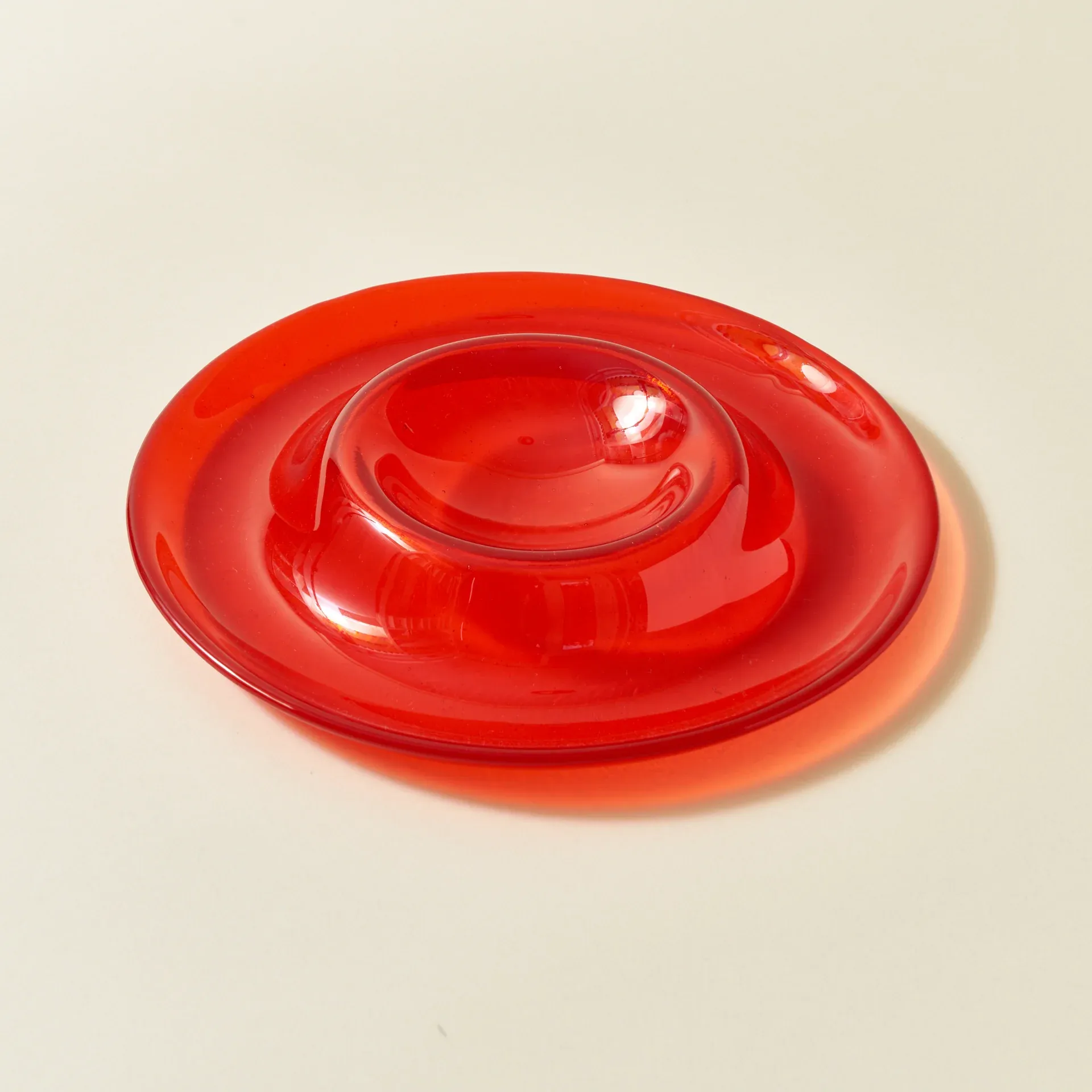 Red glass molded chip and dip bowl.