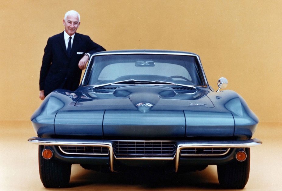 Zora Arkus-Duntov with a 1966 Chevrolet Corvette